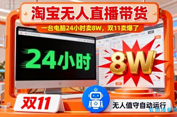 淘宝无人直播带货，一台电脑214小时卖8W，双11卖爆了【揭秘】-云创项目库
