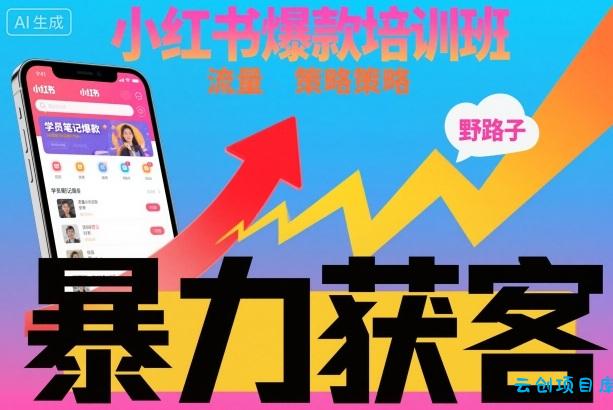 小红书爆款培训班，小红书获客野路子流量打法，暴力持续获客-云创项目库