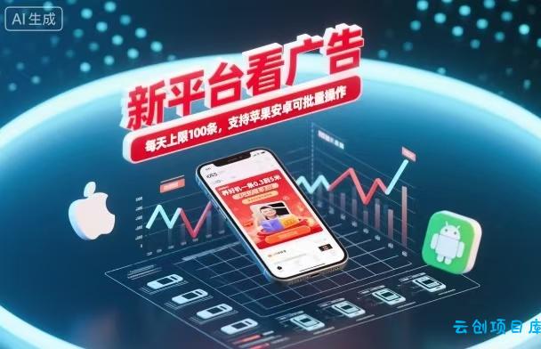 新台看广告，养好机一条5毛到5块，单机日入30到100，支持苹果安卓，可批量操作。-云创项目库