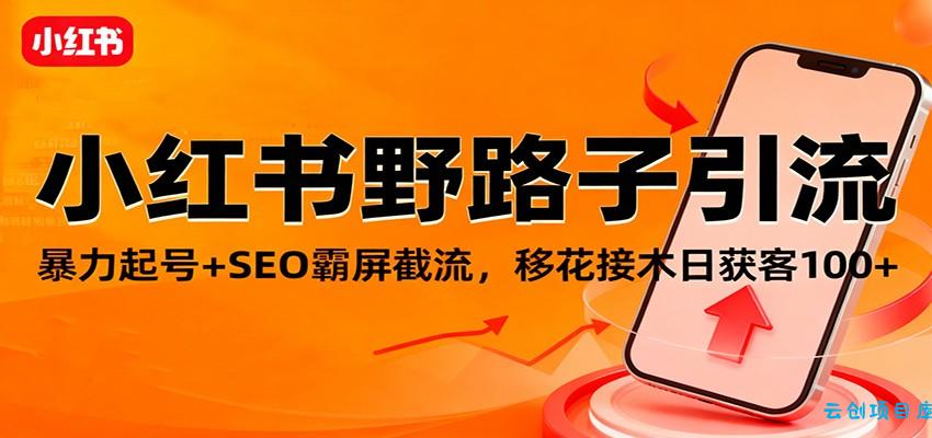 小红书野路子引流,暴力起号+SEO霸屏截流,移花接木日获客100+-云创项目库