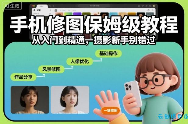 手机修图保姆级教程，从入门到精通，摄影新手别错过-云创项目库