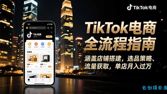 TikTok电商全流程指南，涵盖店铺搭建、选品策略、流量获取，单店月入过万-云创项目库
