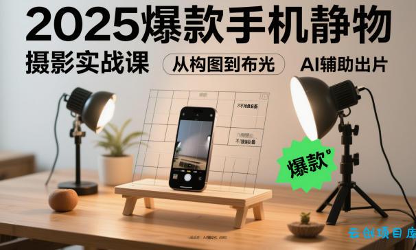 2025爆款手机静物摄影实战课,从构图到布光,不用贵设备,AI辅助出片