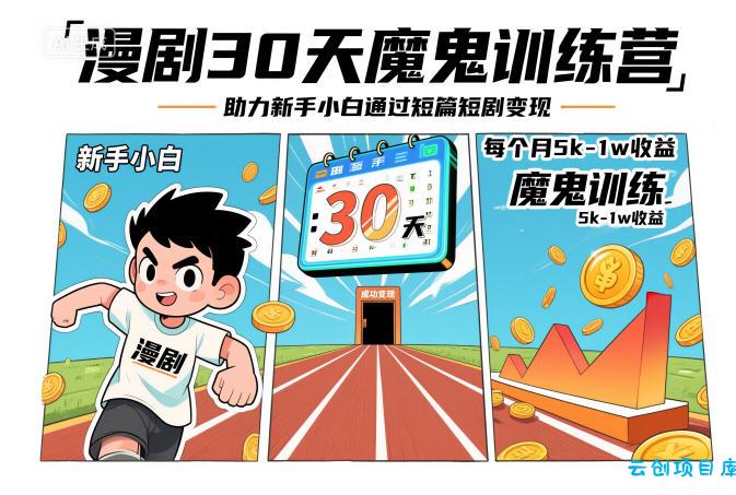 漫剧30天魔鬼训练营,助力新手小白通过短篇短剧变现,每个月5k-1w收益-云创项目库