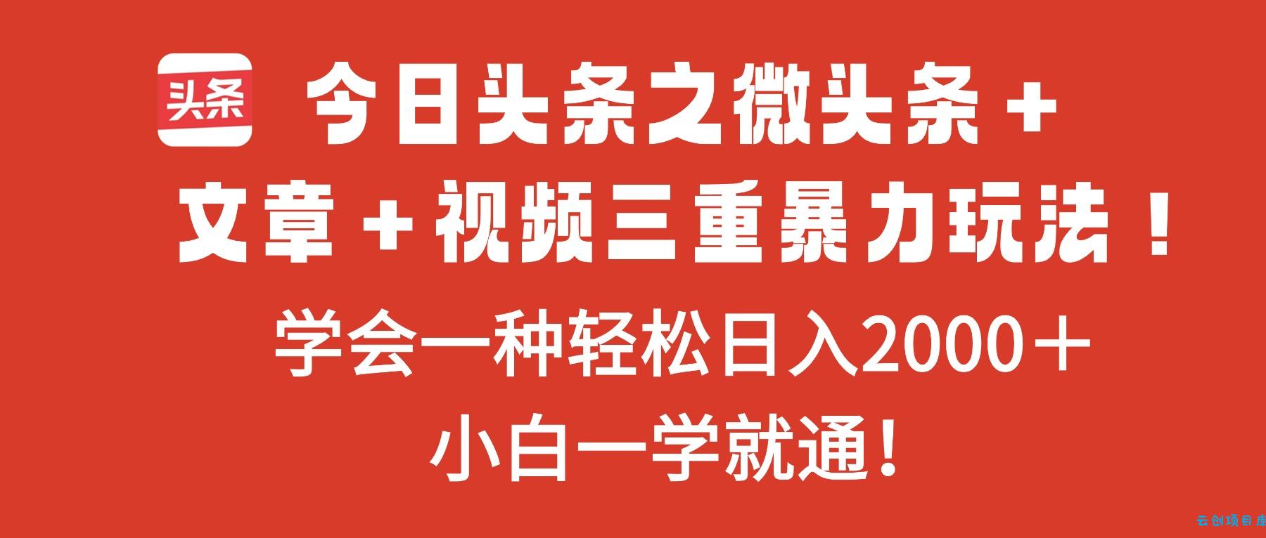 今日头条之微头条＋文章＋视频三重暴力玩法，学会一种轻松日入2000＋，…-云创项目库