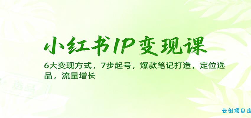 小红书IP变现课：6大变现方式，7步起号，爆款笔记打造，定位选品，流量增长-云创项目库