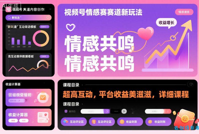 视频号情感赛道新玩法,超高互动,平台收益美滋滋,详细课程-云创项目库