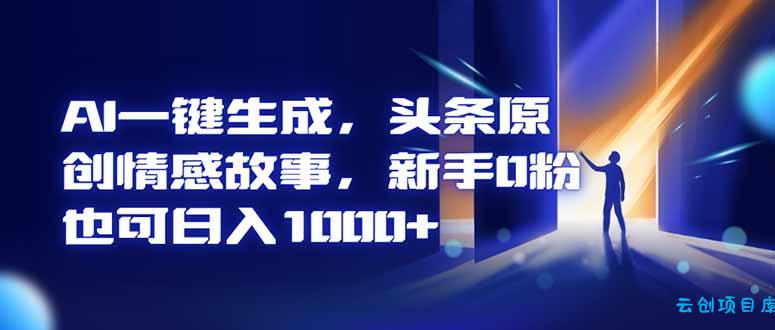 AI一键生成,头条原创情感故事,新手0粉也可日入1000+-云创项目库