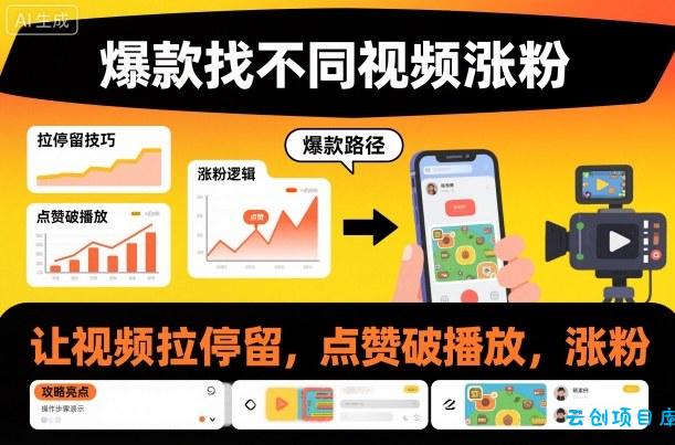 爆款找不同视频涨粉,让视频拉停留,实现点赞,破播放,涨粉-云创项目库