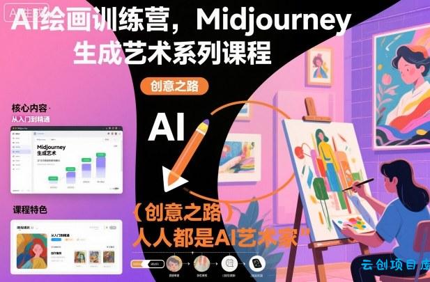 AI绘画训练营,Midjourney生成艺术系列课程,人人都是AI艺术家-云创项目库