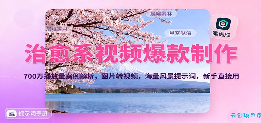 治愈系视频爆款制作,700万播放量案例解析,图片转视频,海量风景提示词,新手直接用-云创项目库