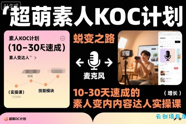 超萌素人KOC计划,10-30天速成的素人变内容达人实操课,适合想做短剧小说推文电商推广的素人入局-云创项目库