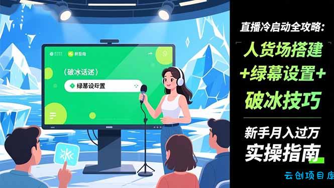 直播冷启动全攻略:人货场搭建+绿幕设置+破冰技巧,新手月入过万实操指南-云创项目库