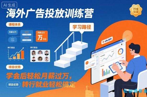 海外广告投放训练营,学会后轻松月薪过万,转行就业轻松搞定-云创项目库