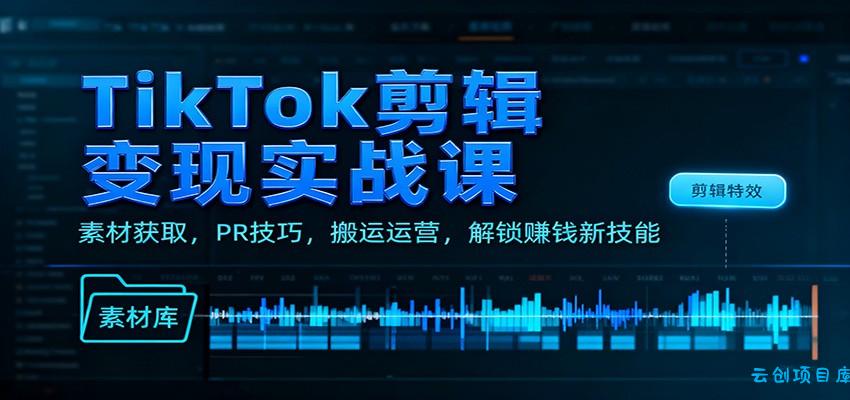 TikTok剪辑变现实战课:素材获取,PR技巧,搬运运营,解锁赚钱新技能-云创项目库