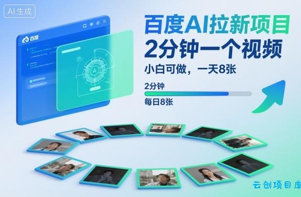 百度AI拉新项目,2分钟一个视频,小白可做,一天8张【附案例+保姆级教程】-云创项目库