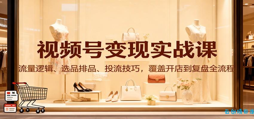 视频号变现实战课:流量逻辑、选品排品、投流技巧,覆盖开店到复盘全流程-云创项目库