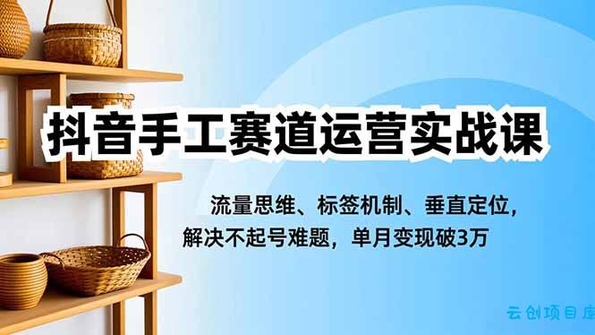 抖音手工赛道运营实战课,流量思维、标签机制、垂直定位,解决不起号难题,单月变现破3万-云创项目库