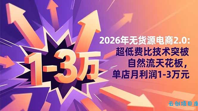 2026年无货源电商2.0【更新】:超低费比技术突破自然流天花板,单店月利润1-3万元-云创项目库