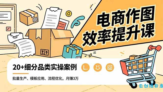 电商作图效率提升课,批量生产、模板应用、流程优化,20+细分品类实操案例,月赚3万-云创项目库