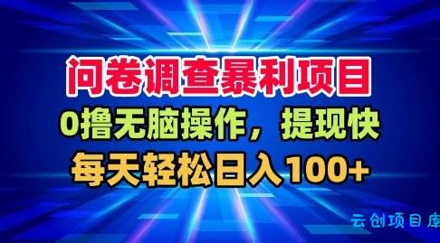 问卷调查暴利项目,0撸无脑操作,提现快,每天轻松日入100+【揭秘】-云创项目库