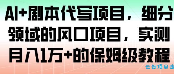 AI+剧本代写项目，细分领域的风口项目，实测月入1W+的保姆级教程-云创项目库