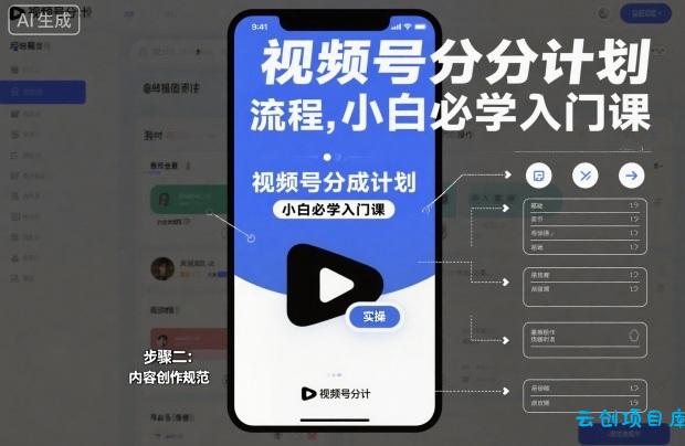 视频号分成计划实操流程,小白必学入门课-云创项目库