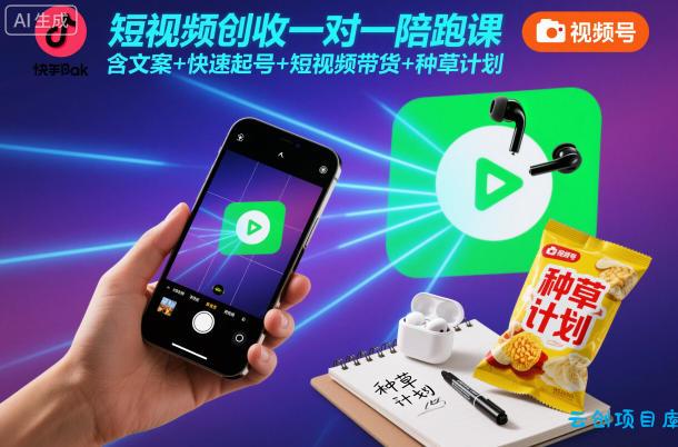 短视频创收一对一陪跑课,含文案+快速起号+短视频带货+种草计划-云创项目库