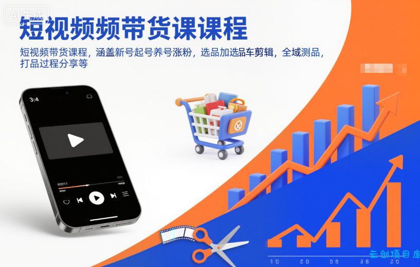 短视频带货课程,涵盖新号起号养号涨粉,选品加选品车剪辑,全域测品,打品过程分享等-云创项目库