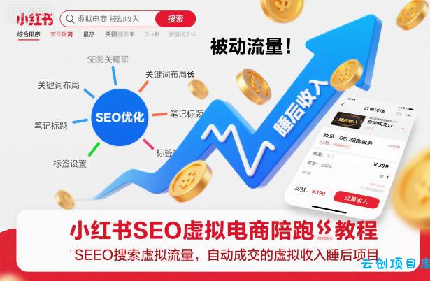 小红书SEO虚拟电商陪跑教程，实现seo搜索被动流量，自动成交的被动收入睡后项目-云创项目库