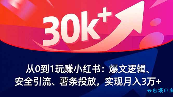 从0到1玩赚小红书:爆文逻辑、安全引流、薯条投放,实现月入3万+-云创项目库