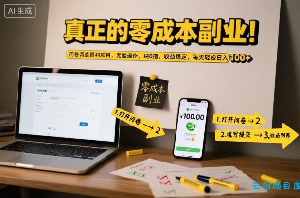真正的零成本副业!问卷调查暴利项目,无脑操作,纯0撸,收益稳定,每天轻松日入100+【揭秘】-云创项目库