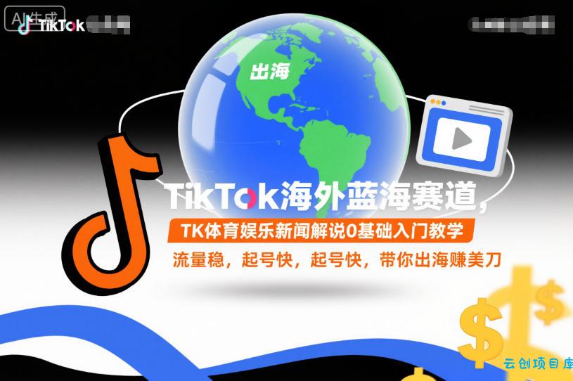 TikTok海外蓝海赛道，TK体育娱乐新闻解说0基础入门教学，流量稳，起号快，带你出海賺美刀-云创项目库