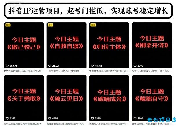 抖音IP运营项目,抖音今日主题玩法,起号门槛低,实现账号稳定增长-云创项目库
