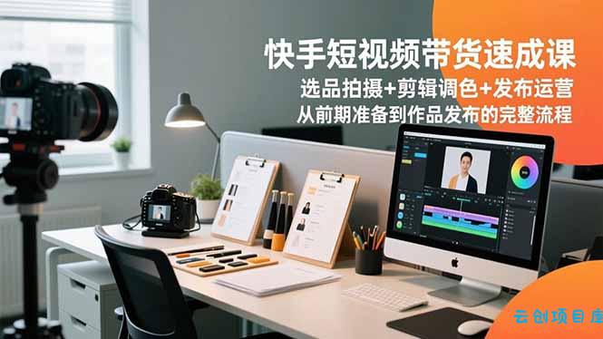 快手短视频带货速成课,选品拍摄+剪辑调色+发布运营,从前期准备到作品发布的完整流程-云创项目库