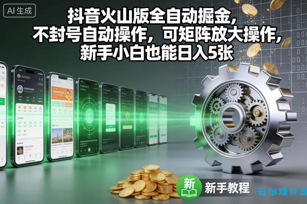 抖音火山版全自动掘金,不封号自动操作,可矩阵放大操作,新手小白也能日入5张【揭秘】-云创项目库