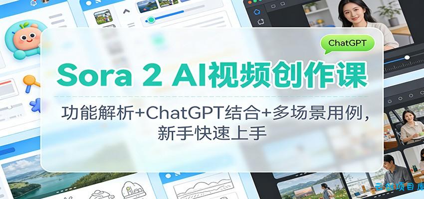 Sora 2 AI视频创作课:功能解析+ChatGPT结合+多场景用例,新手快速上手-云创项目库
