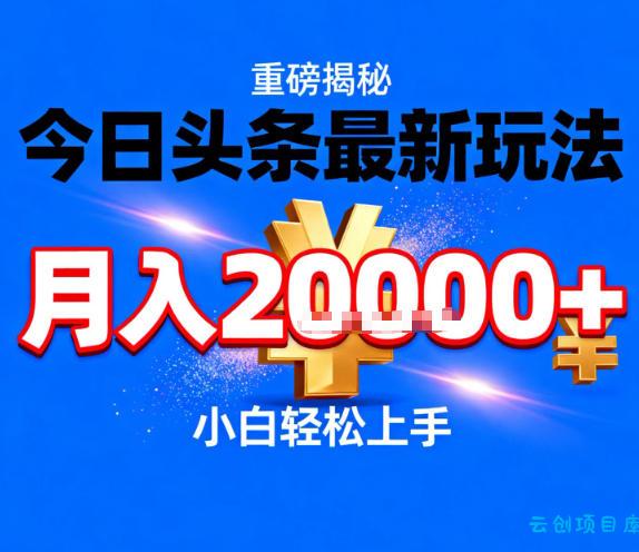 今日头条最新躺賺玩法,轻轻松松月入2W+,操作简单,小白轻松上手【揭秘】-云创项目库