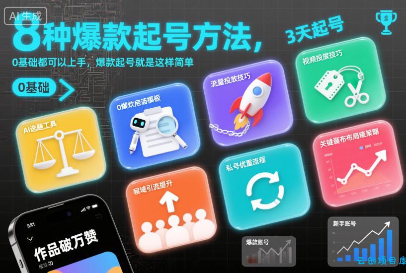 8种爆款起号方法，0基础都可以上手，爆款起号就是这样简单-云创项目库