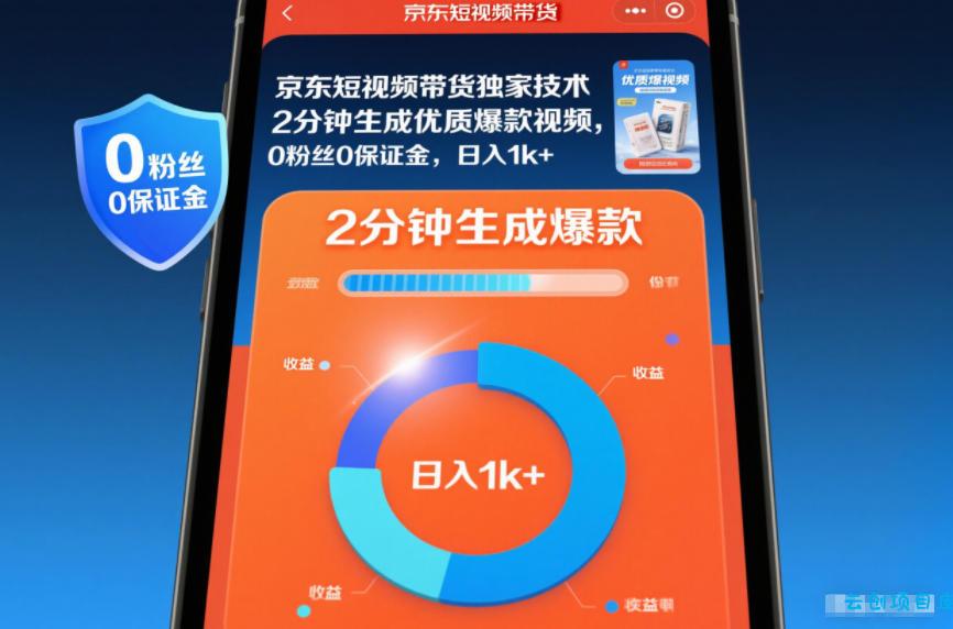 京东短视频带货独家技术,2分钟生成一条优质爆款视频,0粉丝0保证金,日入1k+【揭秘】-云创项目库