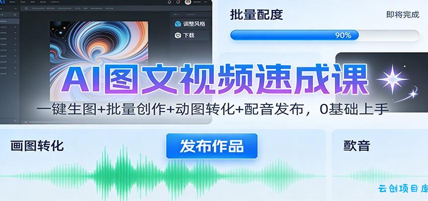 AI图文视频速成课:一键生图+批量创作+动图转化+配音发布,0基础上手-云创项目库