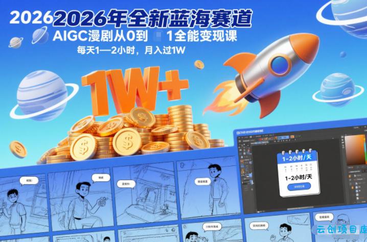 2026年全新蓝海赛道AIGC漫剧从0到1全能变现课,每天1—2小时,月入过1W-云创项目库