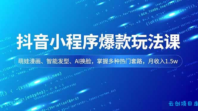 抖音小程序爆款玩法课,萌娃漫画、智能发型、AI换脸,掌握多种热门套路,月收入1.5w-云创项目库