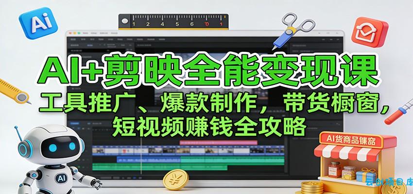 AI+剪映全能变现课:工具推广、爆款制作、带货橱窗,短视频赚钱全攻略-云创项目库