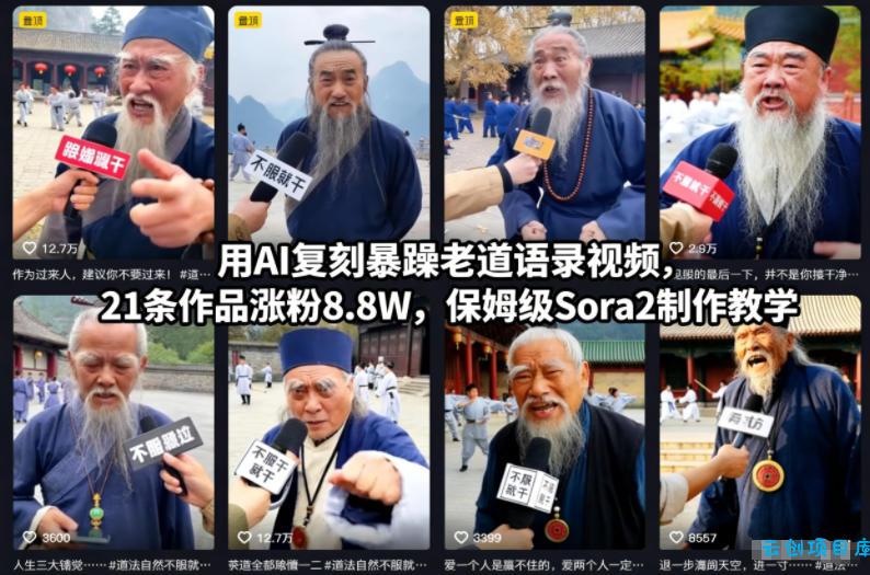 用AI复刻暴躁老道语录视频,21条作品涨粉8.8W,保姆级Sora2制作教学-云创项目库