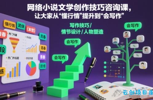 网络小说文学创作技巧咨询课,让大家从“懂行情”提升到”会写作”的高度-云创项目库