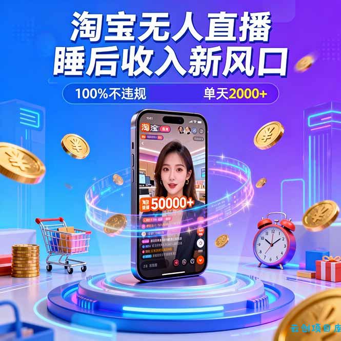 淘宝无人直播，不违规不封号，直播100小时卖了5万，年底旺季！-云创项目库