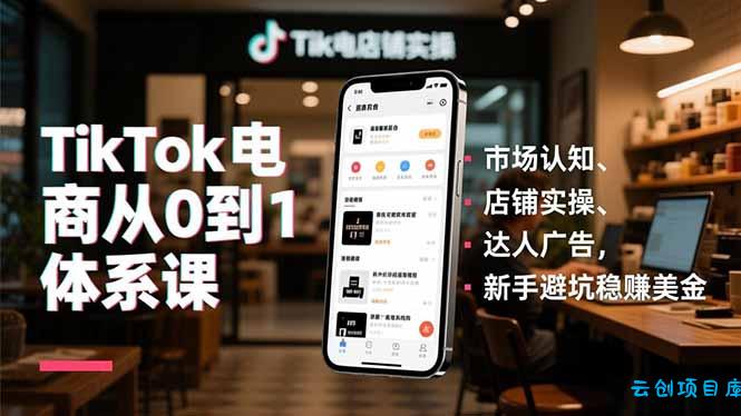 TikTok电商从0到1体系课，市场认知、店铺实操、达人广告，新手避坑稳赚美金-云创项目库