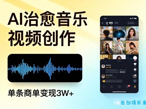 AI做治愈音乐视频,多平台投稿,单条商单变现3W+-云创项目库