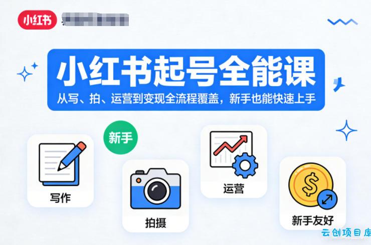 小红书起号全能课，从写、拍、运营到变现全流程覆盖，新手也能快速上手-云创项目库